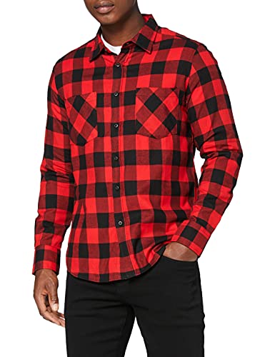 urban classics checked flanell shirt camisa color negro rojo talla m
