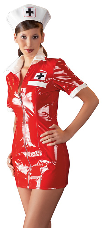 vestido de enfermera de vinilo rojo